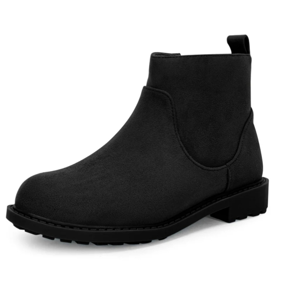 Imily Beta Side Zipper Low Block Heel Faux Suede Ankle Booties Black Size 3